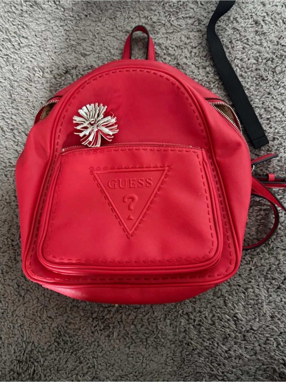 GUESS Red Mini Backpack with Logo Front Pocket